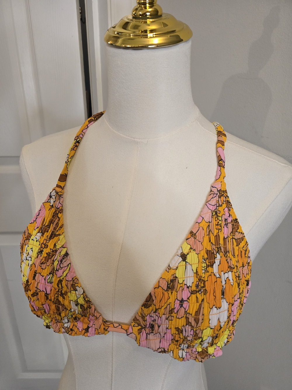 Xhilaration Yellow Pink Orange Floral Bandeau Bikini Top